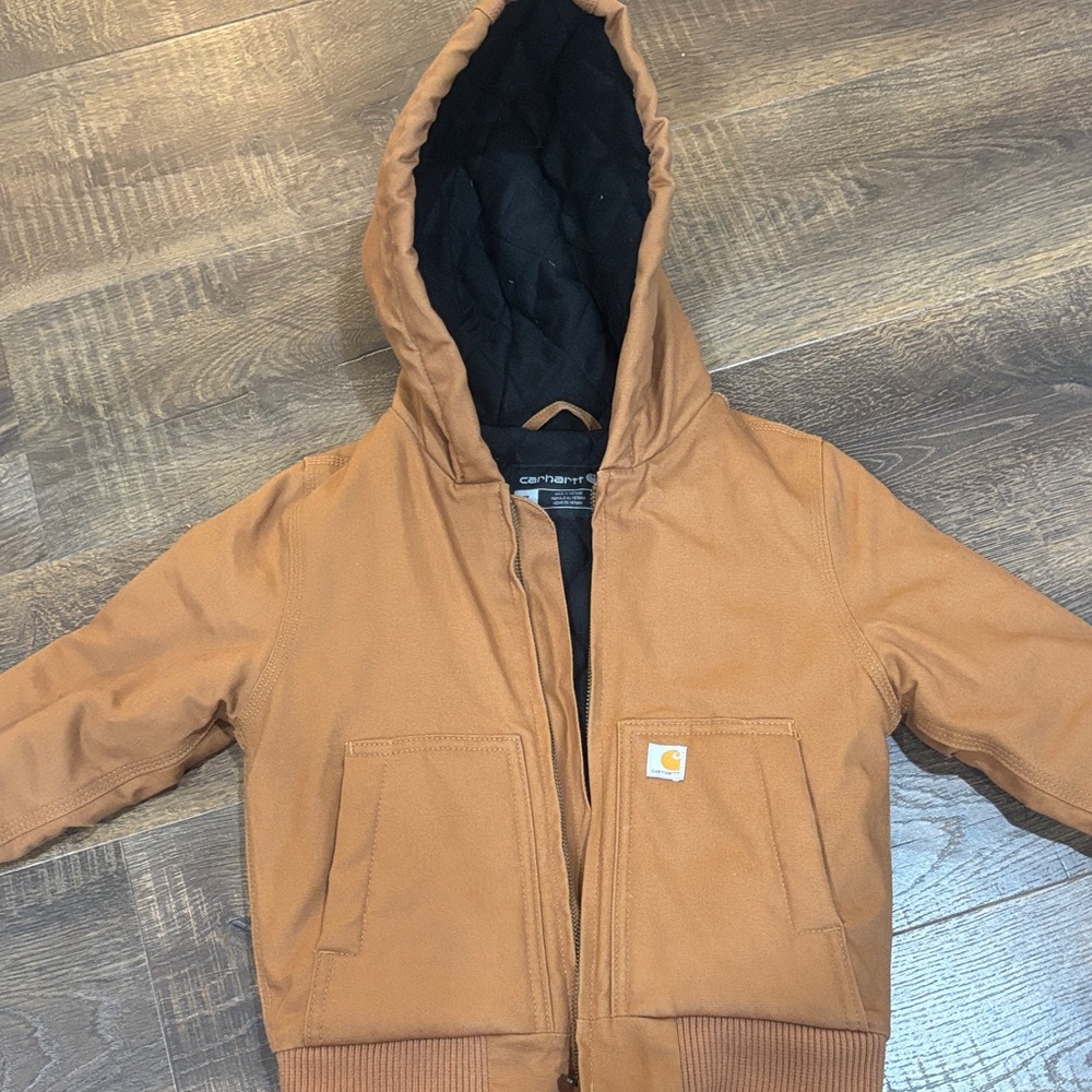 Carhartt Kids Brown/Tan Hooded Quilted-Lined Puffer Jacket